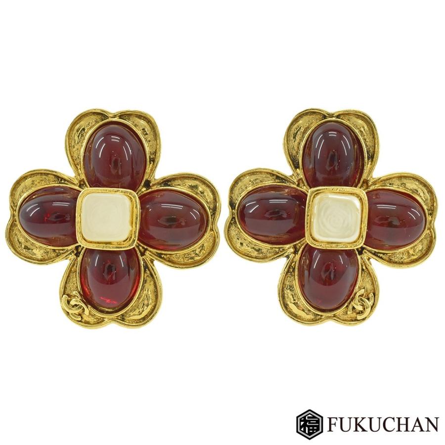 シャネル CHANEL イヤリング ココマーク カラーストーン レッド