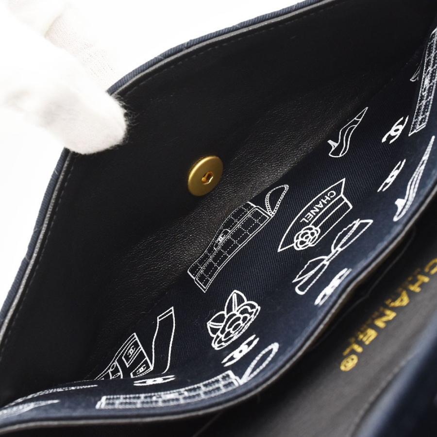 Chanel イラストプリント ショルダーバッグ スモールフラップバッグ プリントデニム ブラック マルチカラー