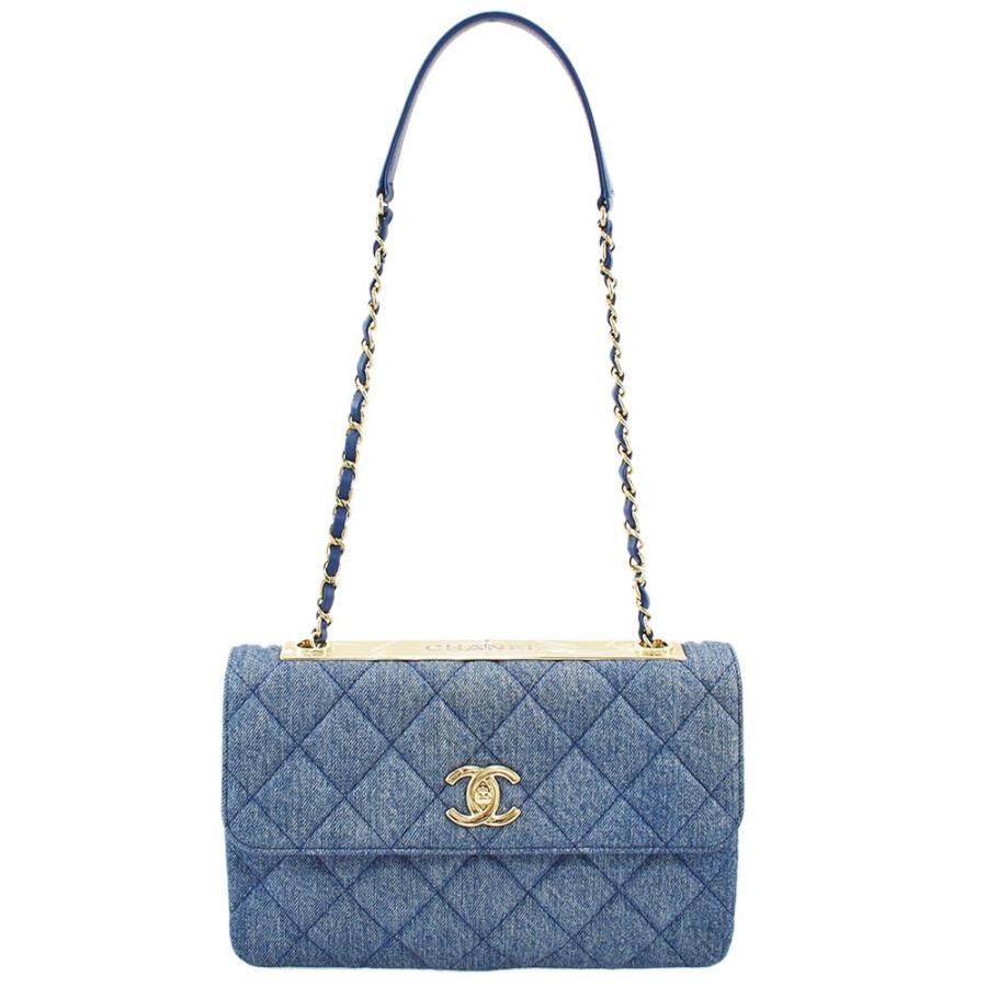 セラ CHANEL ライトブルー ワイドレッグデニム スタッズ付きワイド