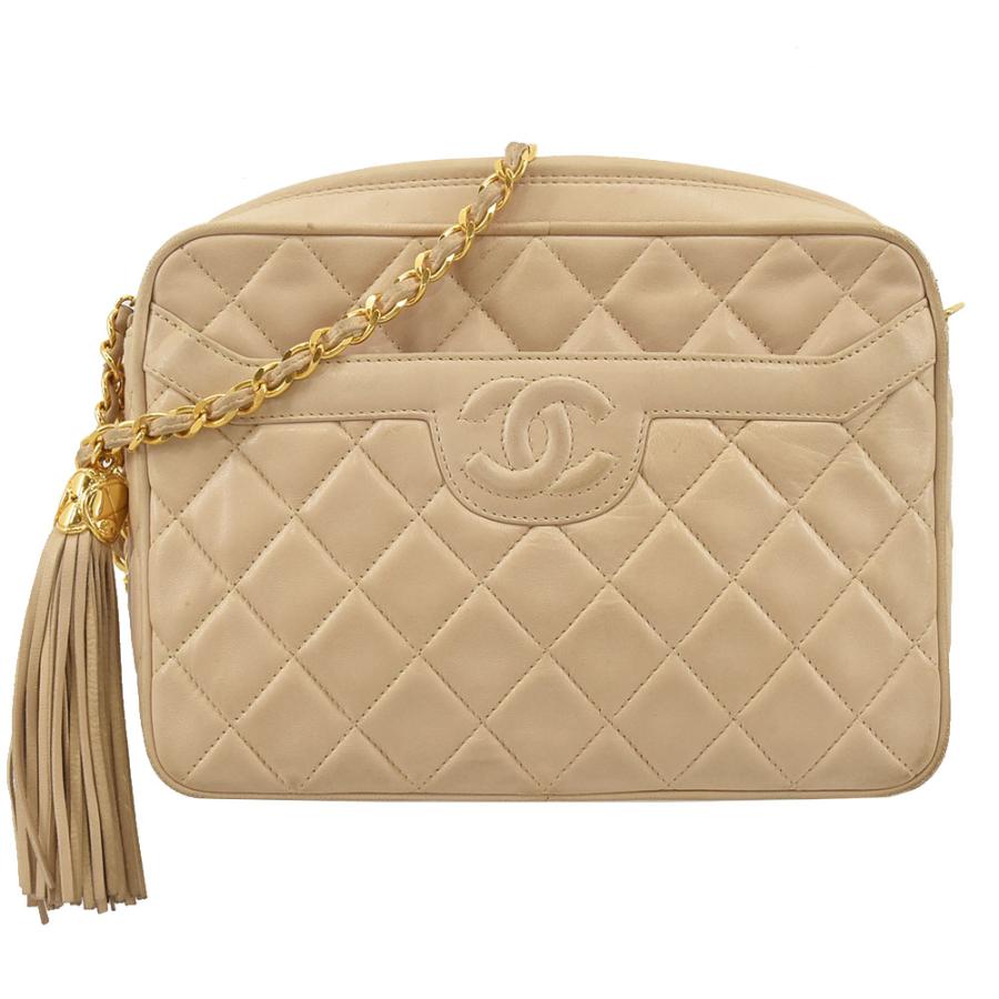 シャネル フリンジ チェーンショルダーバッグ ベージュ マトラッセ