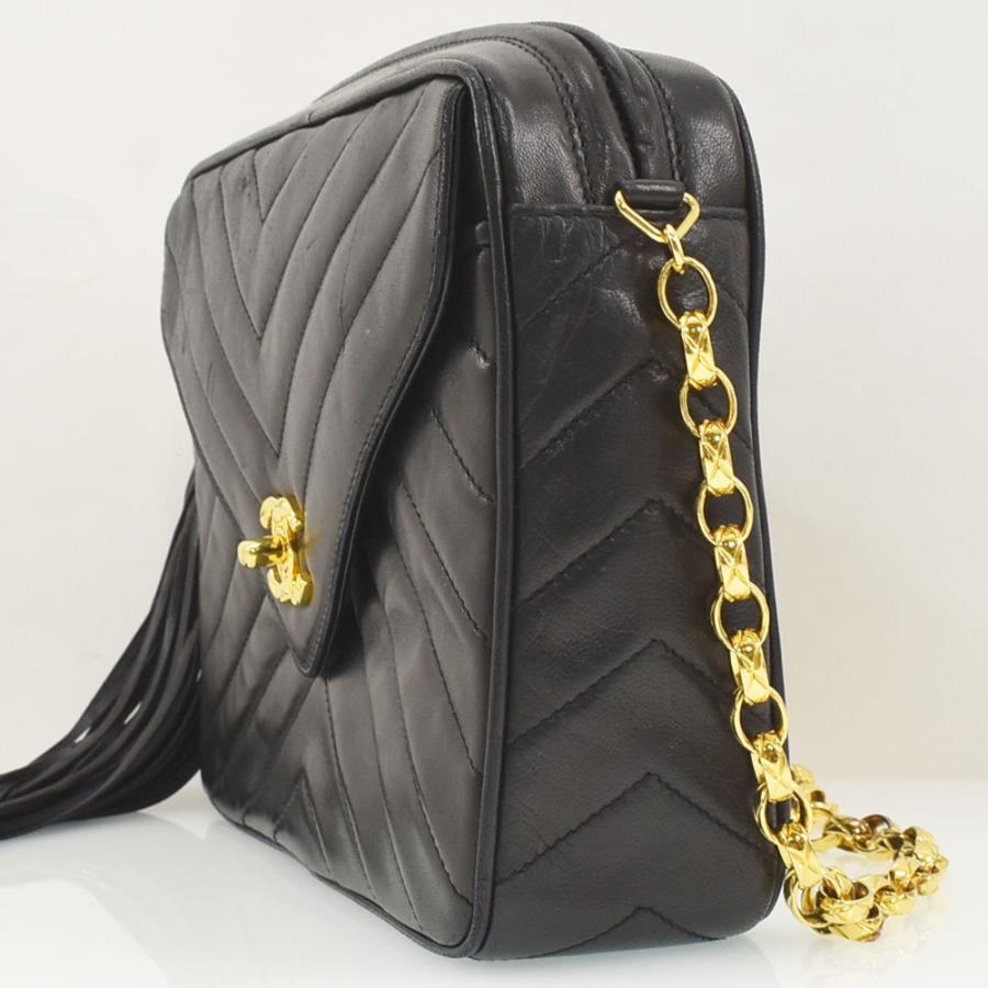 シャネル CHANEL ラムスキン フリンジ ショルダーバッグ バイアスステッチ CHANEL シャネル ショルダーバッグ Vステッチ フリンジ チェーン