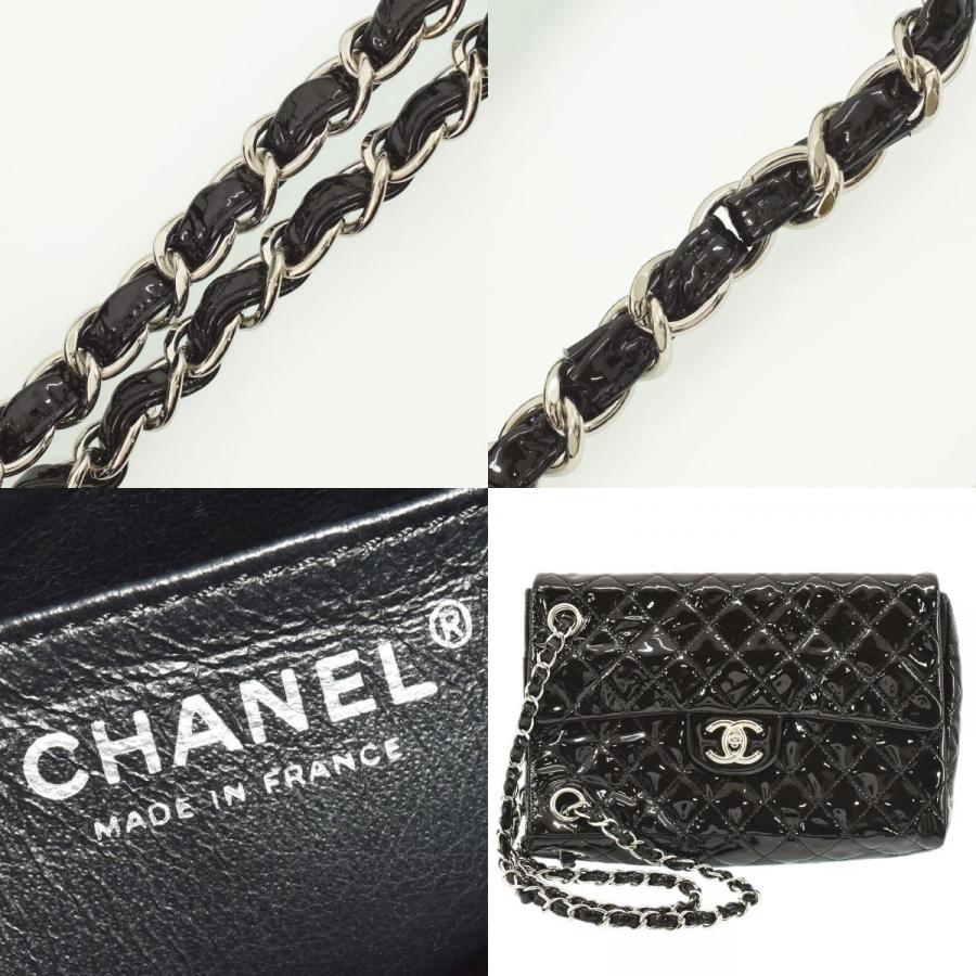 CHANEL ブラック エナメルショルダーバッグ CHANEL シャネル フリンジ チェーンショルダーバッグ エナメル