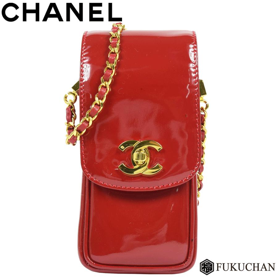 CHANEL/シャネル エナメル ココマーク チェーン ショルダーポーチ/携帯
