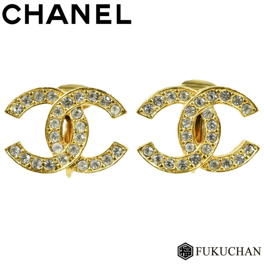 CHANEL/シャネル ココマーク ラインストーン イヤリング ゴールド×GP 