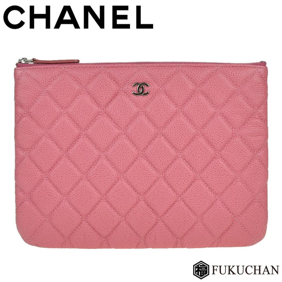 CHANEL/シャネル キャビアスキン マトラッセ フラット ポーチ/クラッチ 