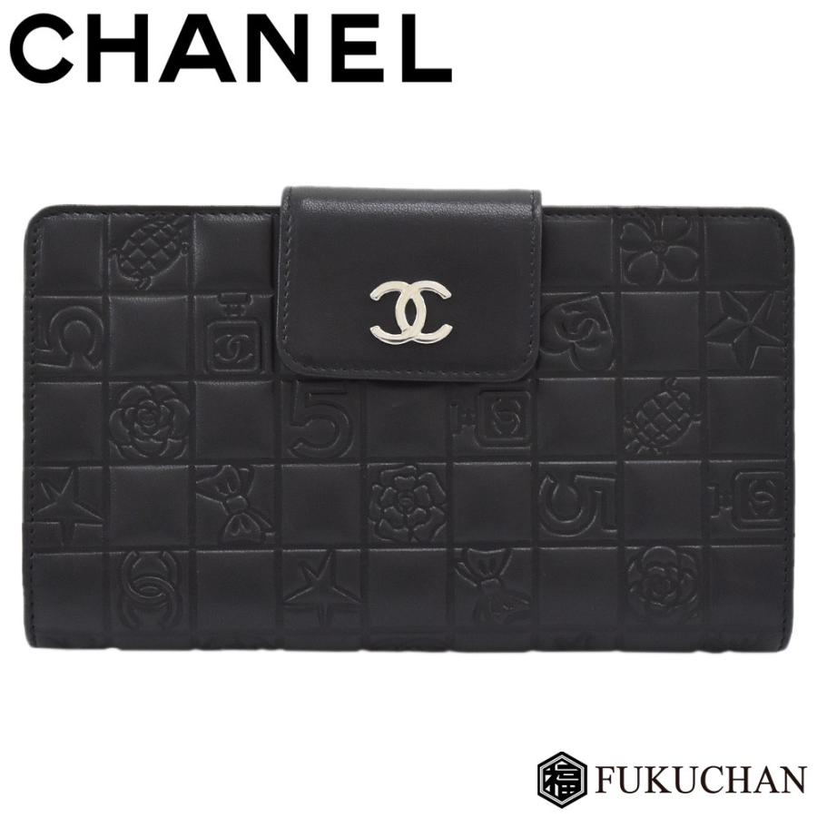 シャネル CHANEL アイコンライン がま口 二つ折り 長財布