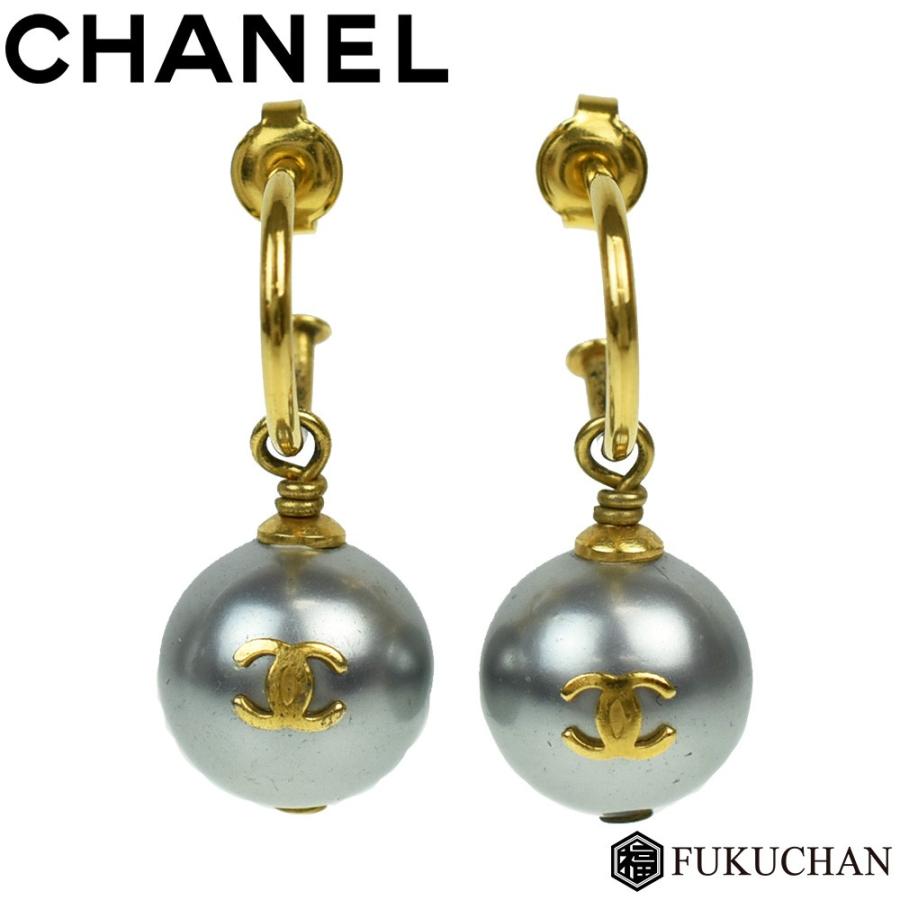 CHANEL/シャネル ココマーク ブラックパールスウィング ピアス