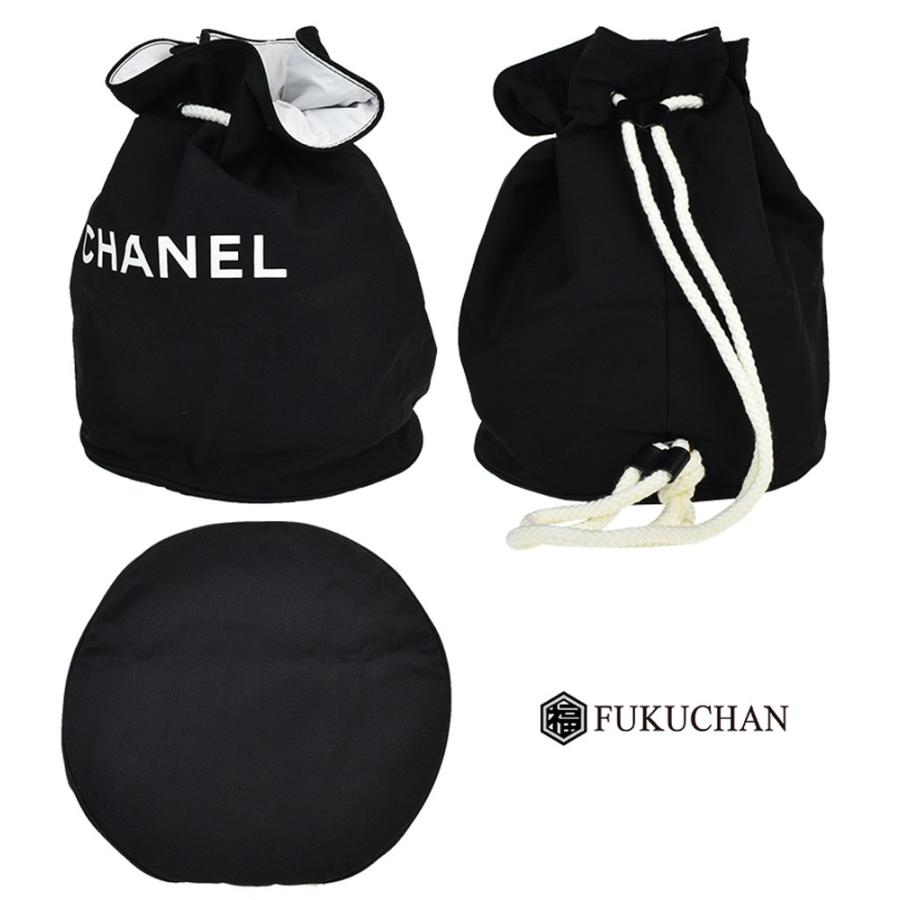 CHANEL/シャネル キャンバス ロゴ 巾着ショルダーバッグ ブラック