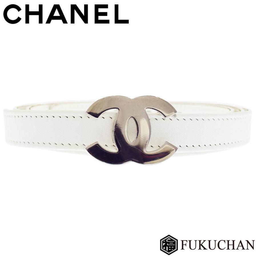 CHANEL シャネル　ココマーク付　ベルト　太め　ホワイト　ゴールド CHANEL - CHANEL シャネル ココマーク ベルト レザー ホワイト