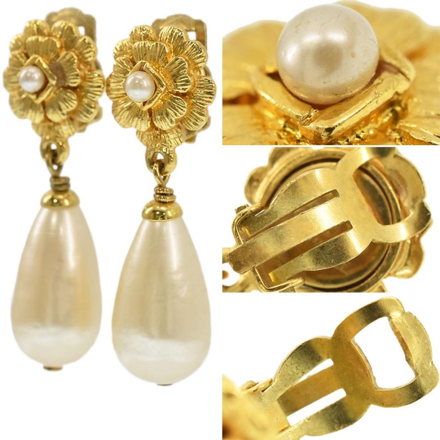 CHANEL シャネル カメリア ティアドロップパール イヤリング 93A GP  