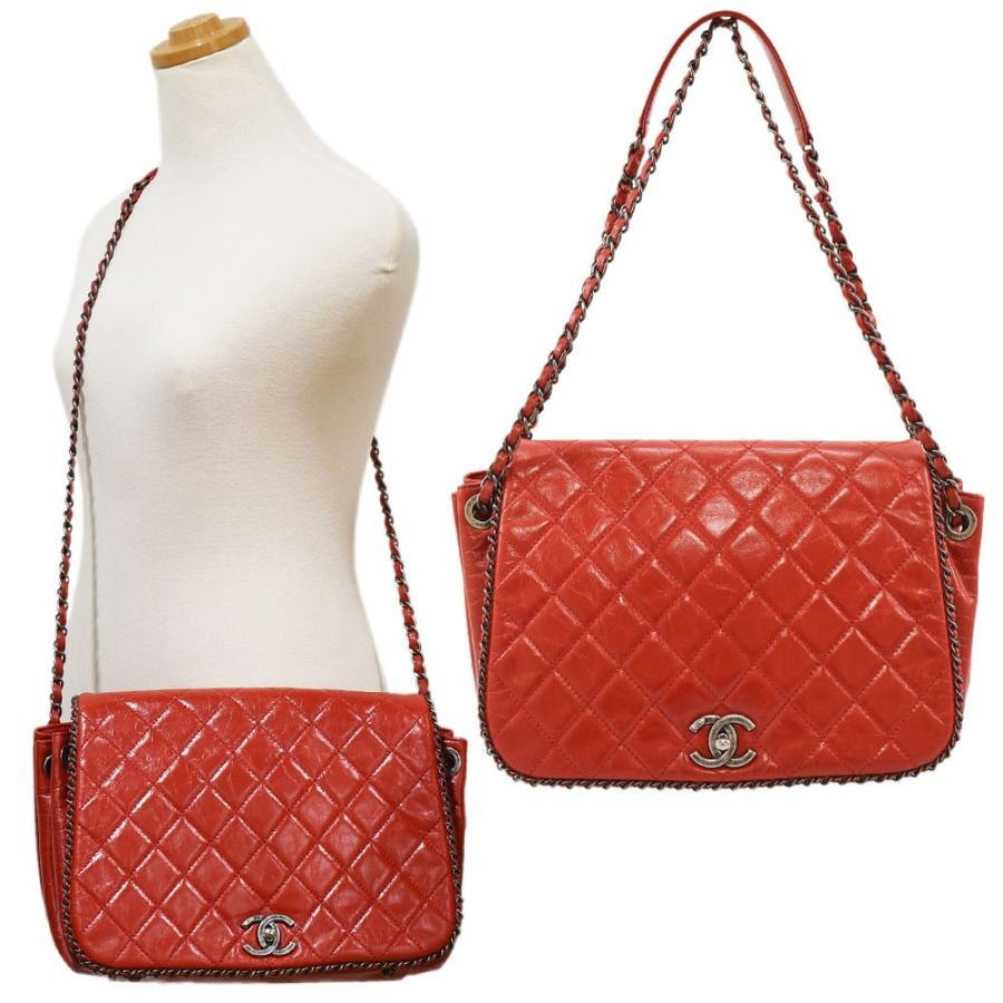 CHANEL　シャネル　マトラッセ　ココチャーム　チェーンショルダーバッグ　ヴィンテージカーフ　赤　 シルバー金具　レディース【中古】【送料無料】【SS】 CHANEL（シャネル） ヴィンテージカーフスキン マトラッセ チェーン