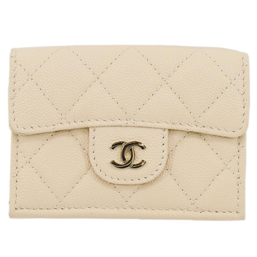 シャネル CHANEL 三つ折り財布 キャビアスキン ココマーク コンパクト