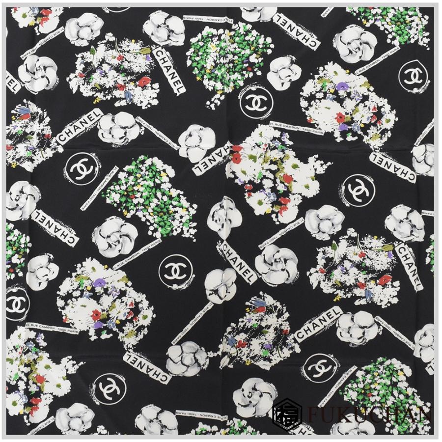 CHANEL シャネル カメリア柄 スカーフ ストール シルク100％ ブラック  