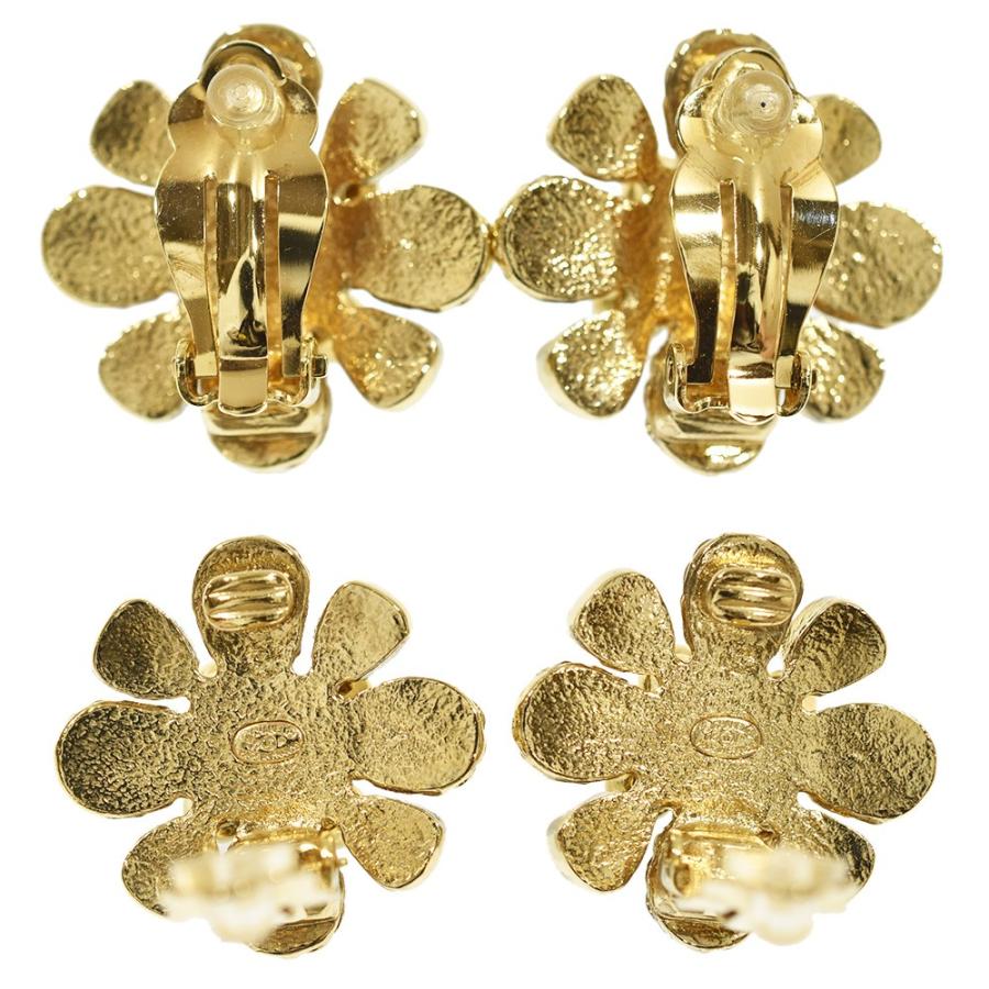 CHANEL シャネル ココマーク ビジュー フラワー イヤリング GP×ライン  