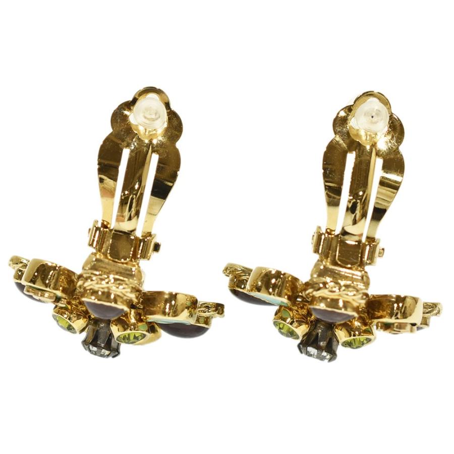 CHANEL シャネル ココマーク ビジュー フラワー イヤリング GP×ライン  