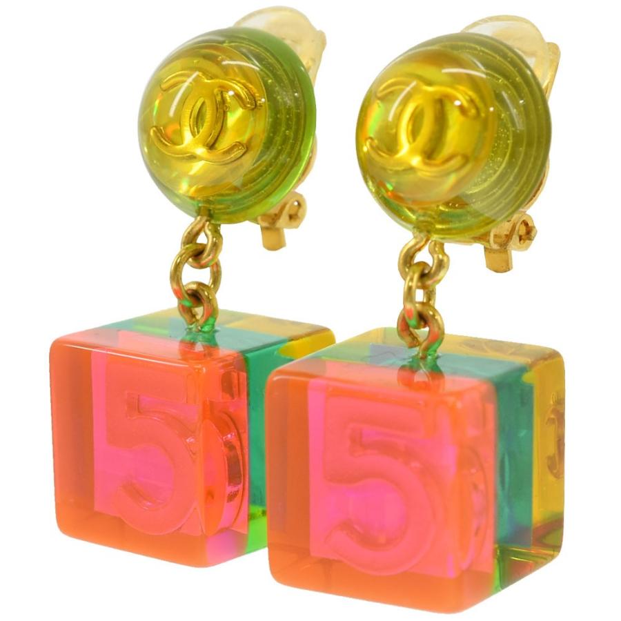 CHANEL シャネル スウィングイヤリング キューブ イエロー×グリーン  
