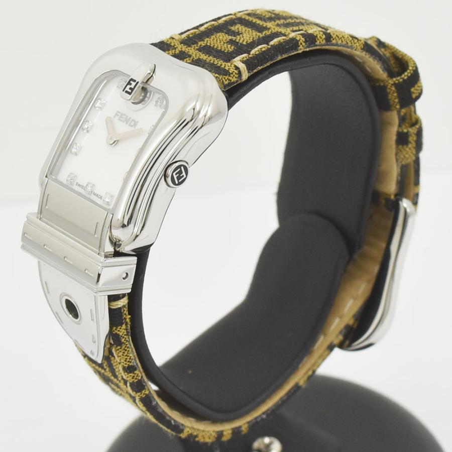 フェンディ FENDI 腕時計 11Pダイヤ ズッカ ウォッチ ホワイトシェル文字盤 レディース時計 3800L SS/キャンバス/ダイヤ