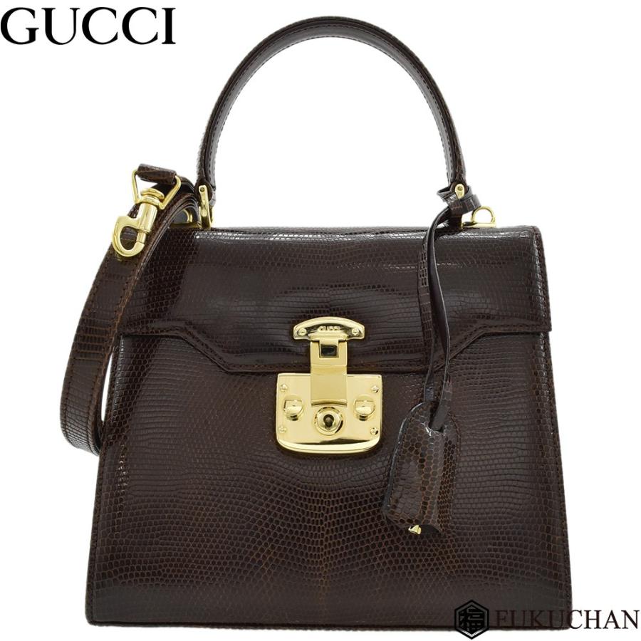 GUCCI/グッチ リザード レザー 2wayハンドバッグ ダークブラウン 
