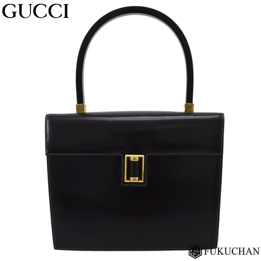 ブラックレザー ハンドバッグ ゴールド金具 GUCCI（グッチ） カーフレザー ハンドバッグ ブラック×ゴールド金具