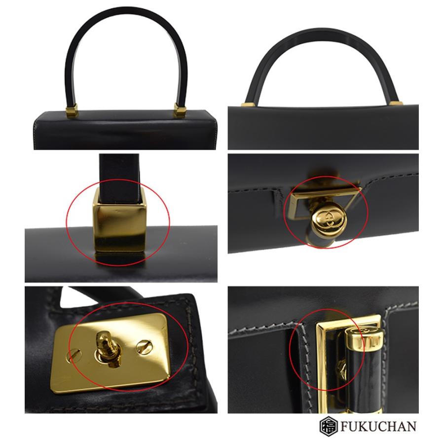 ブラックレザー ハンドバッグ ゴールド金具 GUCCI（グッチ） カーフレザー ハンドバッグ ブラック×ゴールド金具