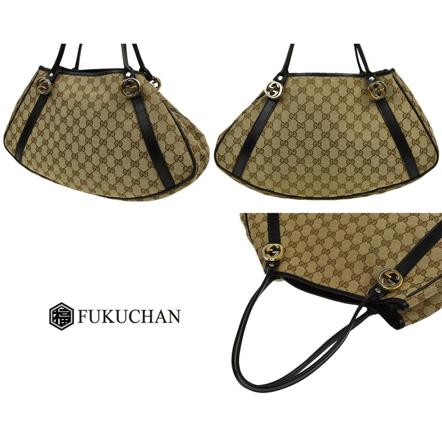 GUCCI/グッチ GGキャンバス ツインズ トートバッグ ベージュ×ブラック