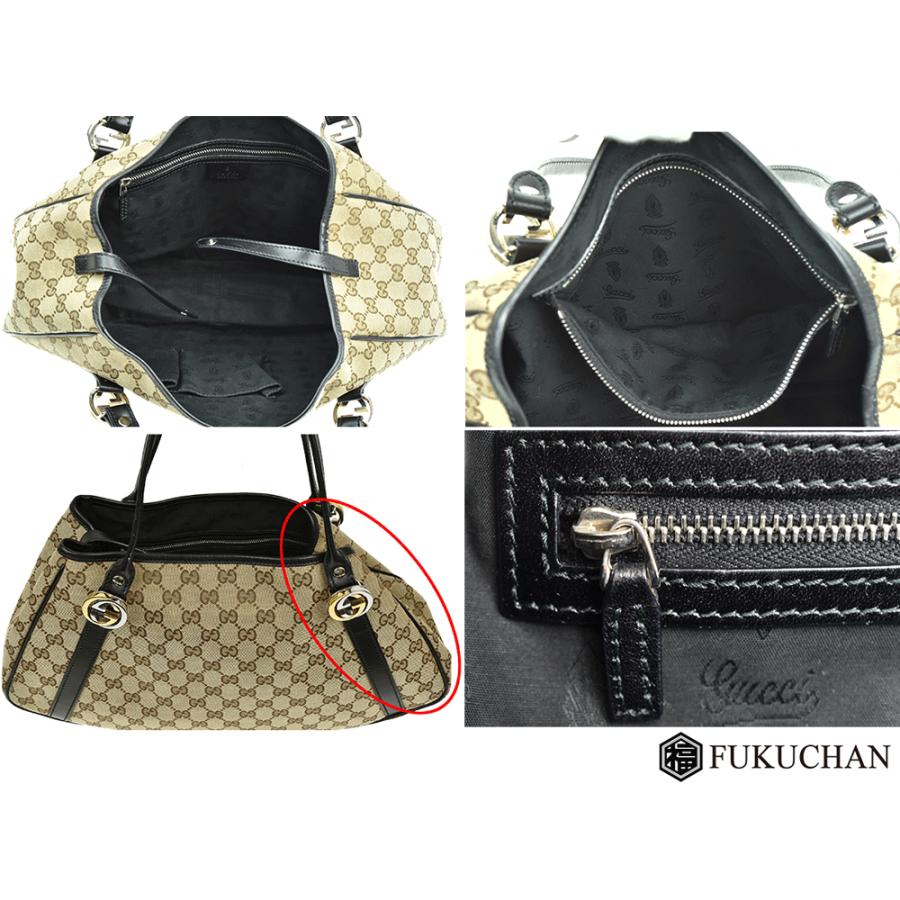 GUCCI/グッチ GGキャンバス ツインズ トートバッグ ベージュ×ブラック