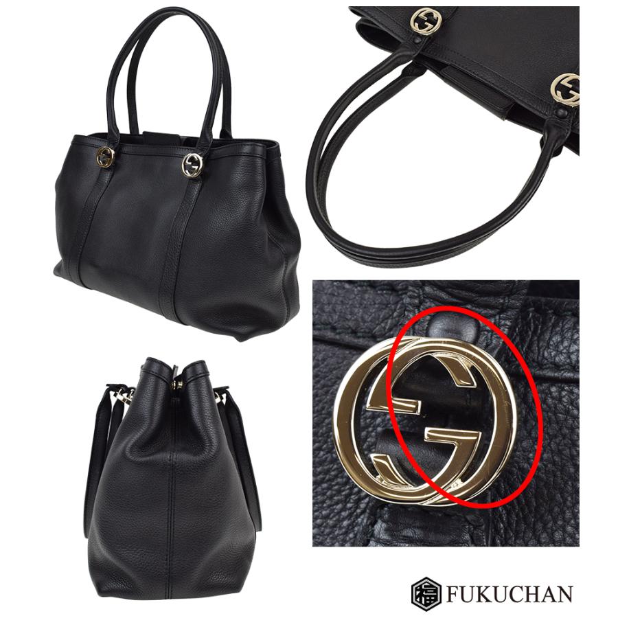 GUCCI/グッチ MISS GG/ミスGG レザー トートバッグ ブラック×ゴールド