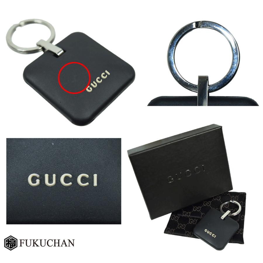 GUCCI/グッチ ラバー ロゴ キーホルダー/キーリング ブラック×シルバー