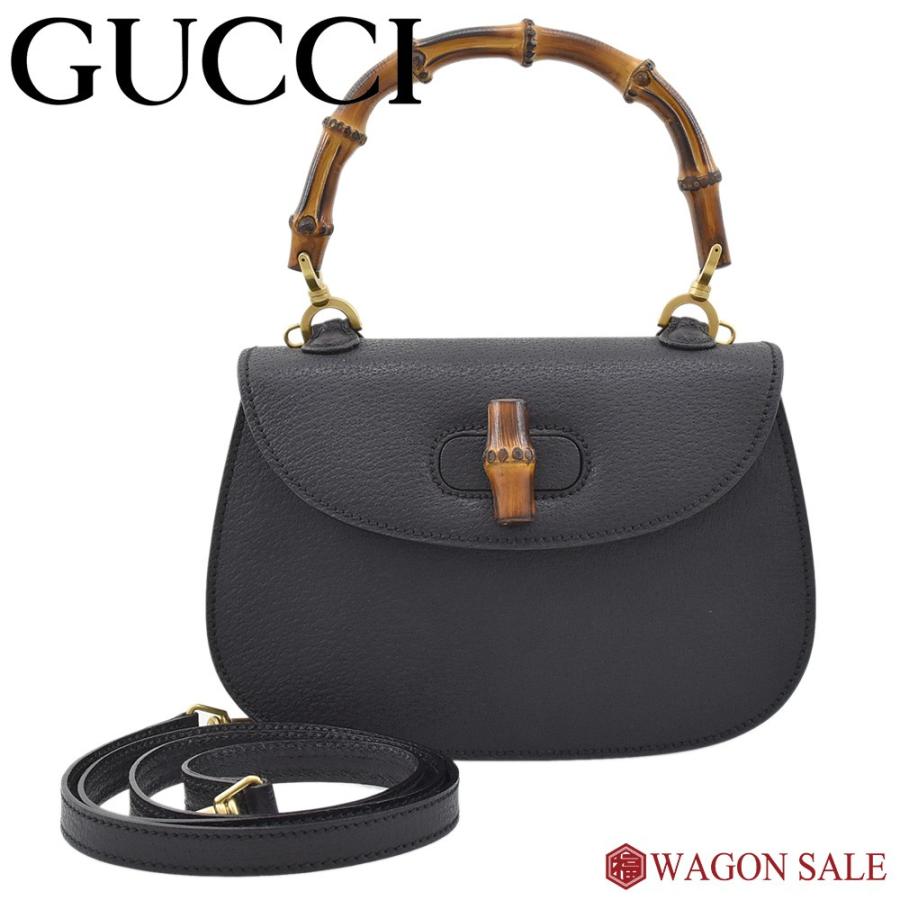 GUCCI/グッチ バンブー ハンドバッグ ブラック×ゴールド金具 レザー