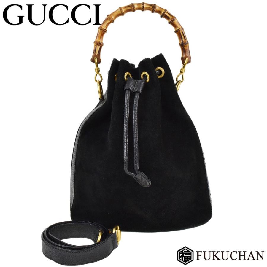 GUCCI/グッチ バンブー 2wayハンドバッグ ブラック×ゴールド金具 