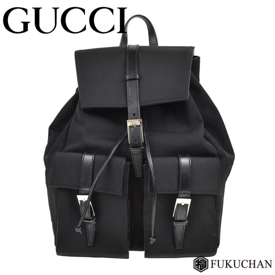 GUCCI/グッチ バックパック ブラック×シルバー金具 レザー×キャンバス