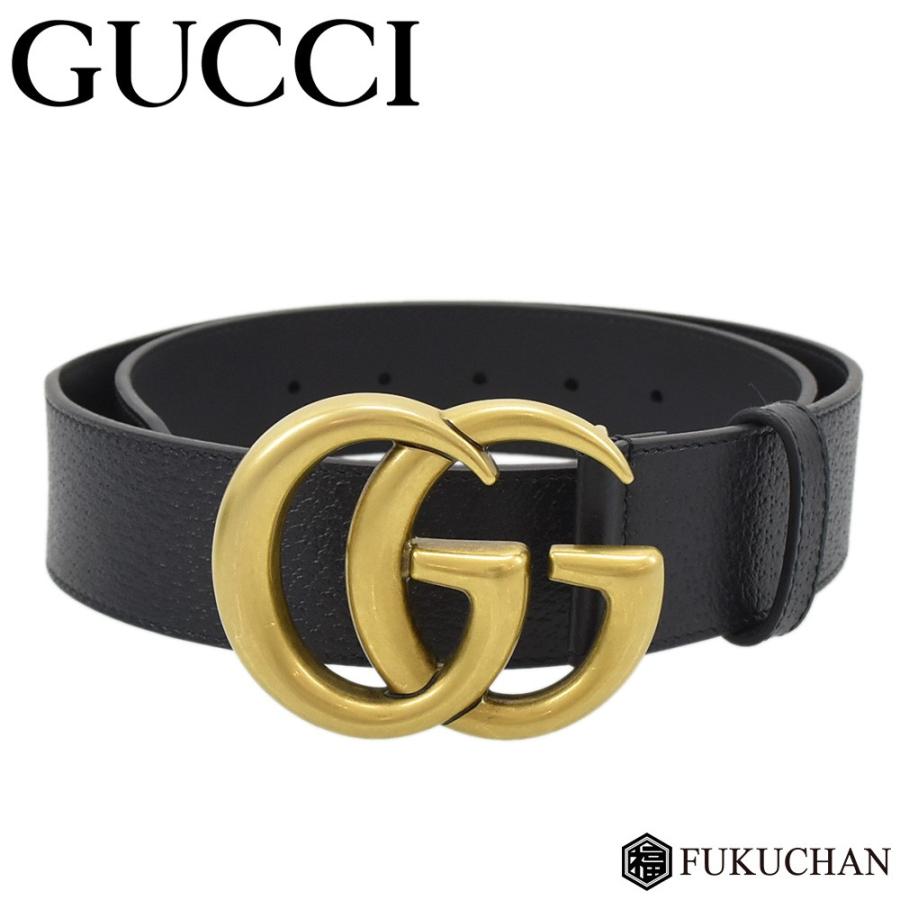 Gucci ブラックレザーベルト GGゴールドバックル GG Marmont wide belt with shiny buckle in black leather