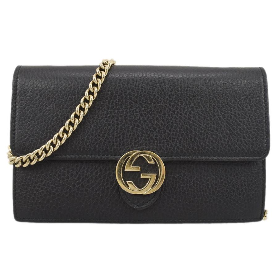 グッチ GUCCI ショルダーバッグ チェーンウォレット レザー ブラック 