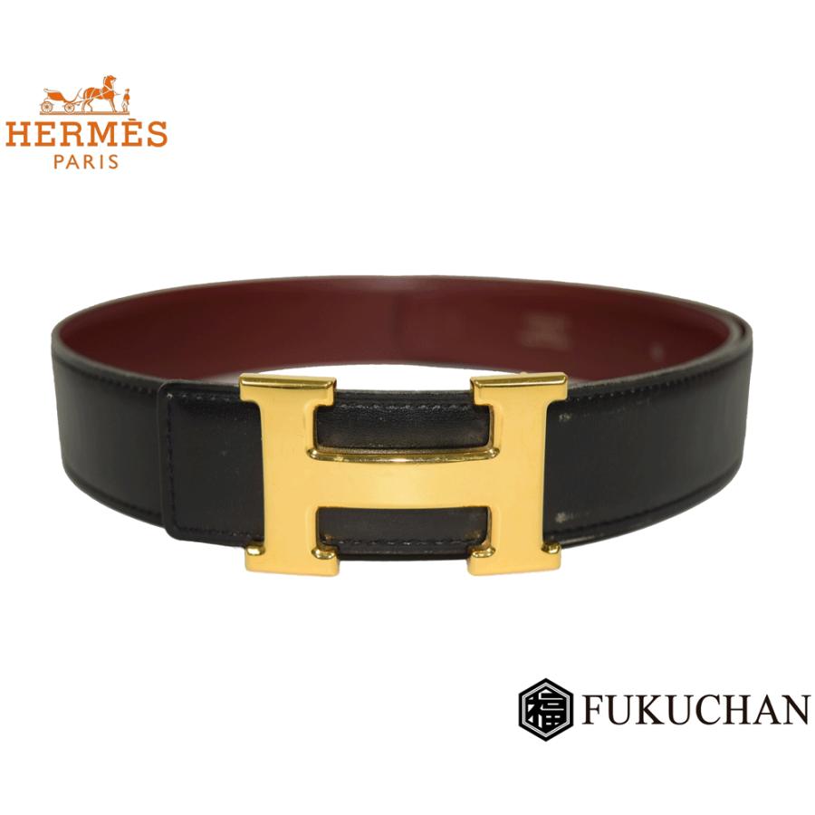 HERMES/エルメス コンスタンス Hベルト72ブラック×ボルドーゴールド 