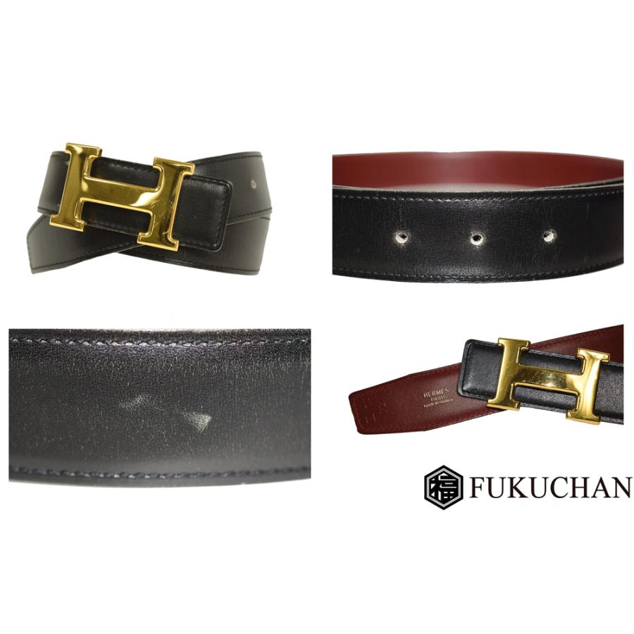 HERMES/エルメス コンスタンス Hベルト72ブラック×ボルドーゴールド 