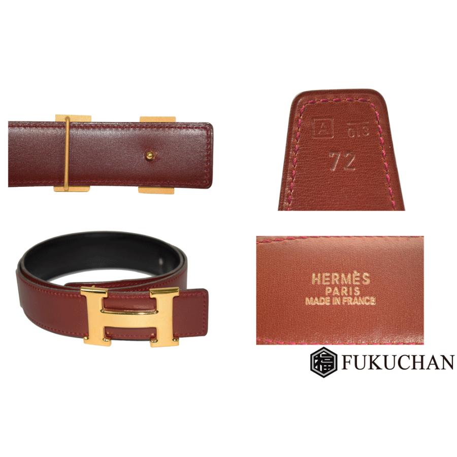 HERMES/エルメス コンスタンス Hベルト72ブラック×ボルドーゴールド 