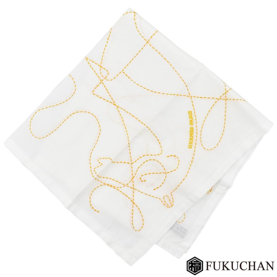 HERMES エルメス ダダ ホース柄 ハンカチ ホワイト×オレンジ コットン