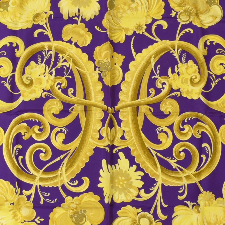 HERMES エルメス カレ90 Harald スカーフ シルク パープル×ゴールド  