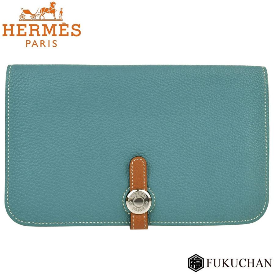 HERMES/エルメス ドゴンGM ブルージーン×ゴールド シルバー金具/バイ 