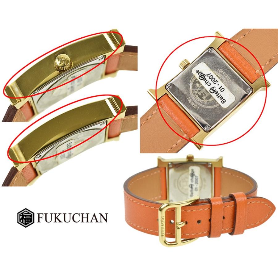 HERMES/エルメス オールアッシュ Hウォッチ オレンジ×ゴールド