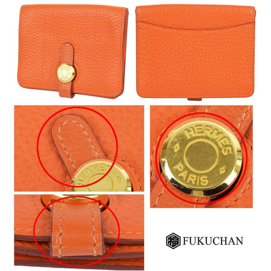 HERMES エルメス ドゴン  カードケース ゴールド 金具 □B刻印 HERMES/エルメス ドゴン カードケース/名刺入れ オレンジ×トゴ