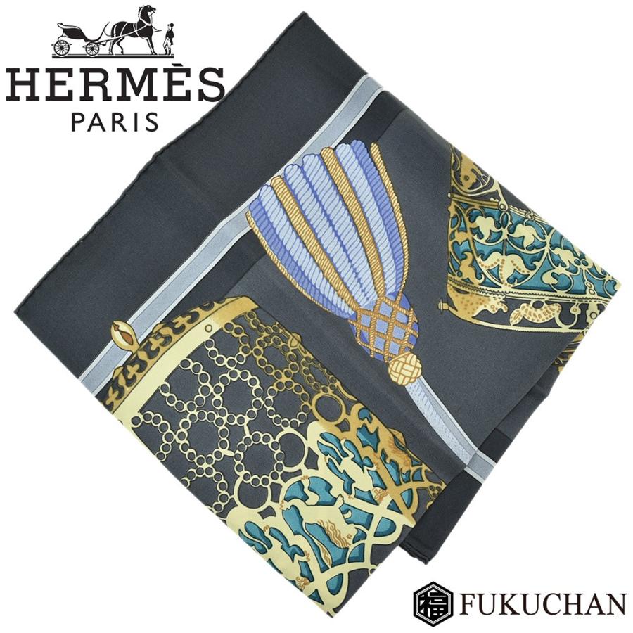 HERMES/エルメス カレ90/大判スカーフ LES MUSEROLLES(鼻革) グレー