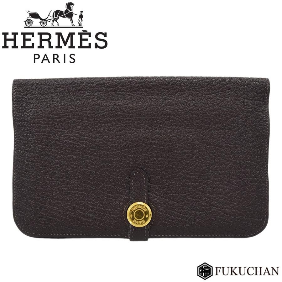 HERMES（エルメス） ドゴンGM 財布 ショコラ×シェーブル ゴールド金具
