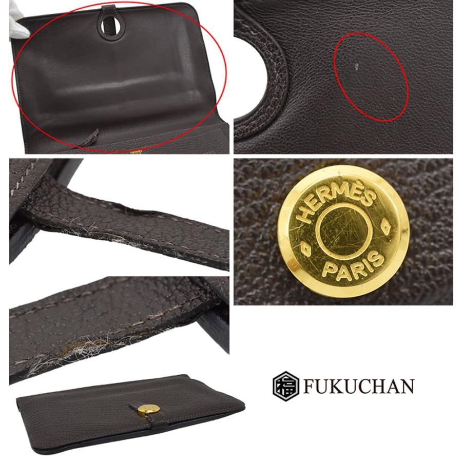 ◆HERMES◆エルメス◆ドゴンGM/ゴールド×ゴールド金具/シェーブル HERMES（エルメス） ドゴンGM 財布 ショコラ×シェーブル ゴールド金具