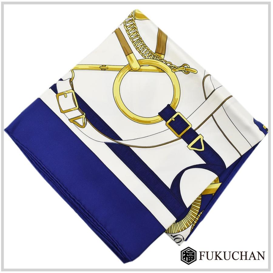 HERMES スカーフ ホワイト ブルー HERMES エルメス カレ90 大判スカーフ Pellier ホワイト×ブルー