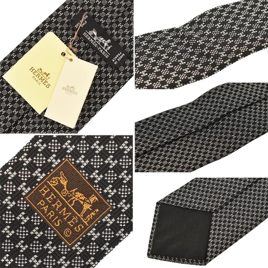 HERMES（エルメス） H柄 ネクタイ ブラック×ホワイト×グレー系 659189T