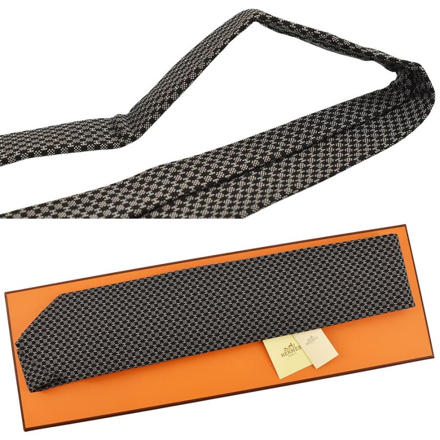 HERMES（エルメス） H柄 ネクタイ ブラック×ホワイト×グレー系 659189T