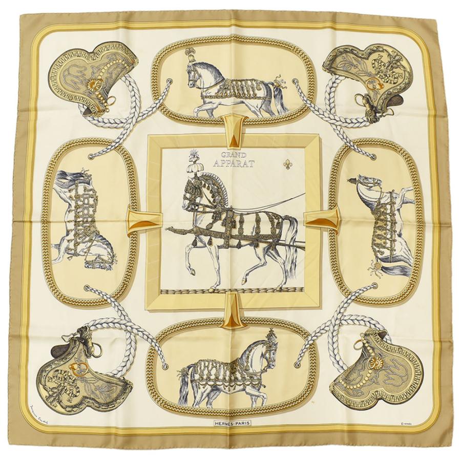 エルメス HERMES スカーフ カレ90 GRAND APPARAT 盛装の馬 シルク100 