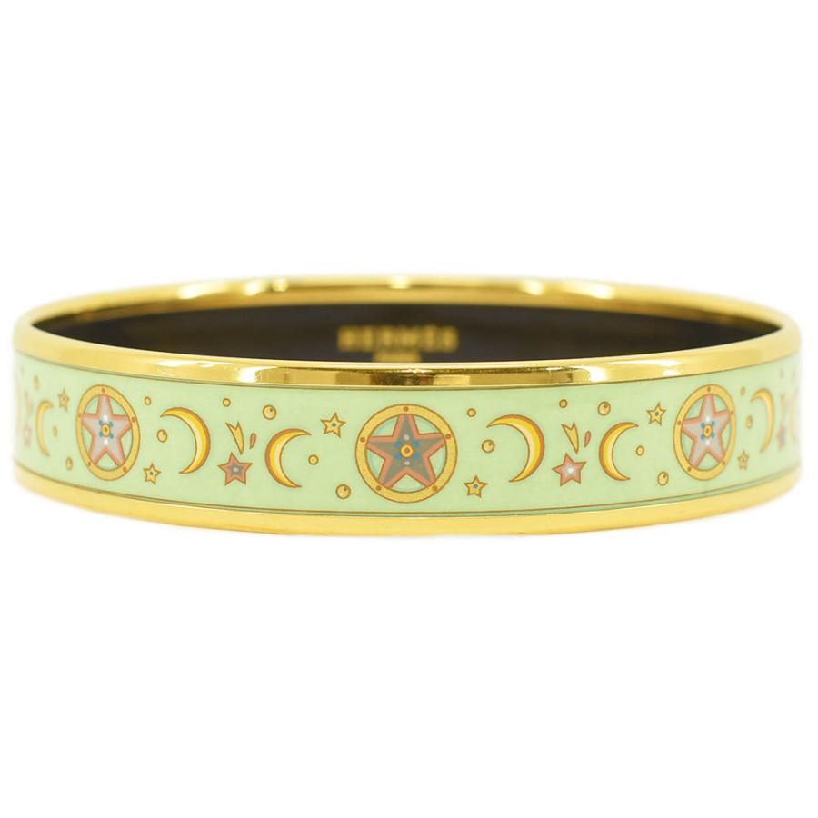 限界価格　【極美品】　HERMES エマイユ　バングル　七宝焼　グリーン　月　星 HERMES エルメス エマイユGM 七宝焼き 鳥 バングル ゴールド