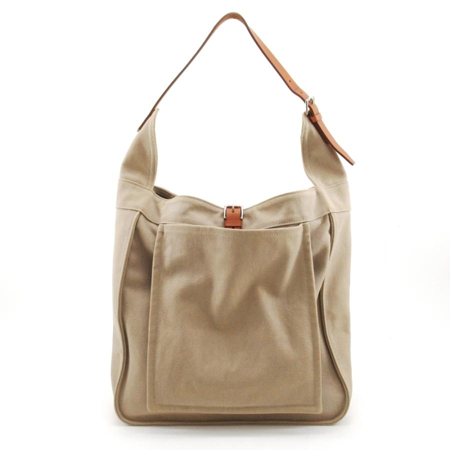 HERMES 【値下げ】エルメス マルワリ GM ベージュ キャンバス×レザー 